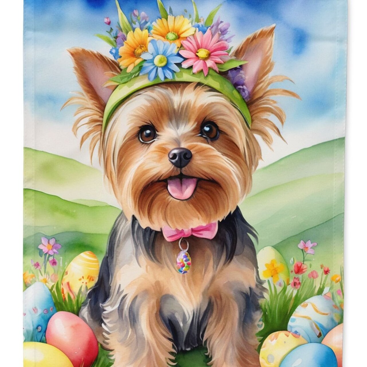 Edge Collections - 11.25" X 15.50" - Multicolor - Yorkshire Terrier Easter Egg Hunt - 1 Piece